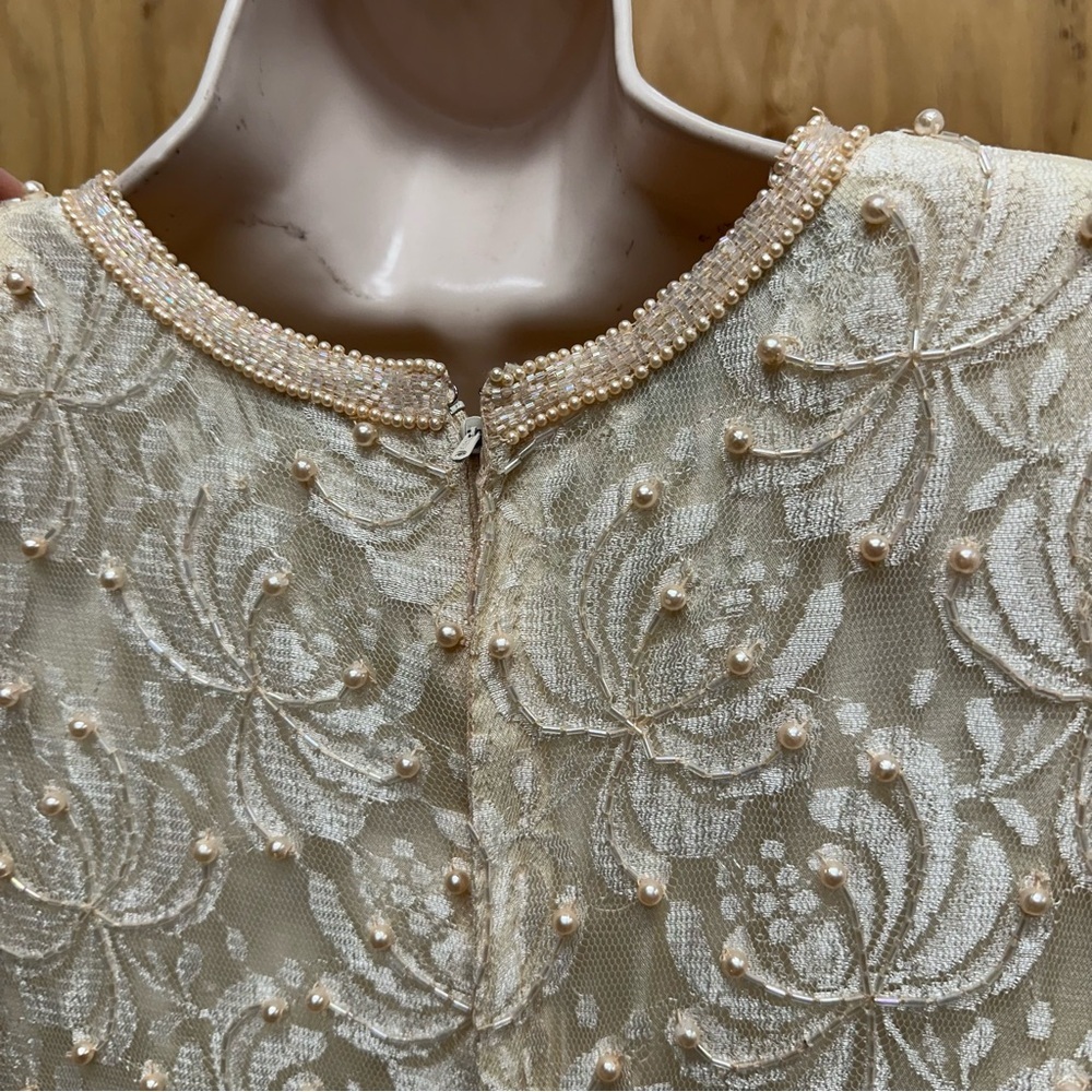 Scala Vintage beaded midi dress women’s 1x champagne mother of bride long sleeve - Picture 12 of 16